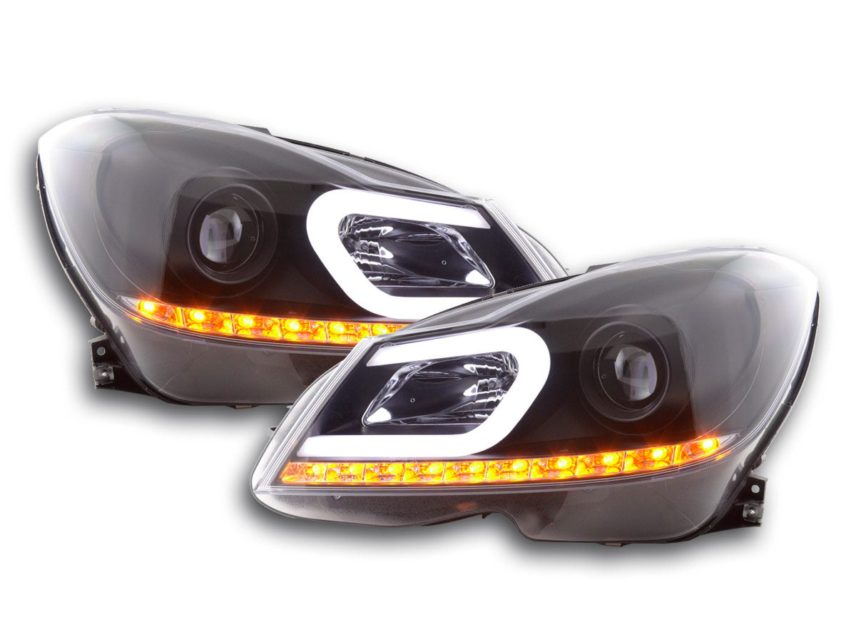 Scheinwerfer Set Daylight LED TFL-Optik Mercedes C-Klasse W204 11-14 schwarz Scheinwerfer Set Daylight LED TFL-Optik Mercedes C-Klasse W204 11-14 schwarz